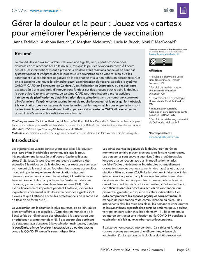 Gérer la douleur et la peur : Jouez vos « cartes » pour améliorer l'expérience de vaccination