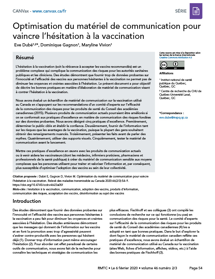 Pratiques exemplaires face à la réticence à la vaccination