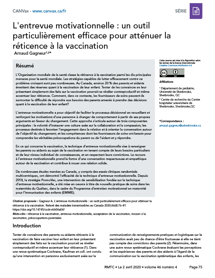 L’entrevue motivationnelle : un outil particulièrement efficace pour atténuer la réticence à la vaccination