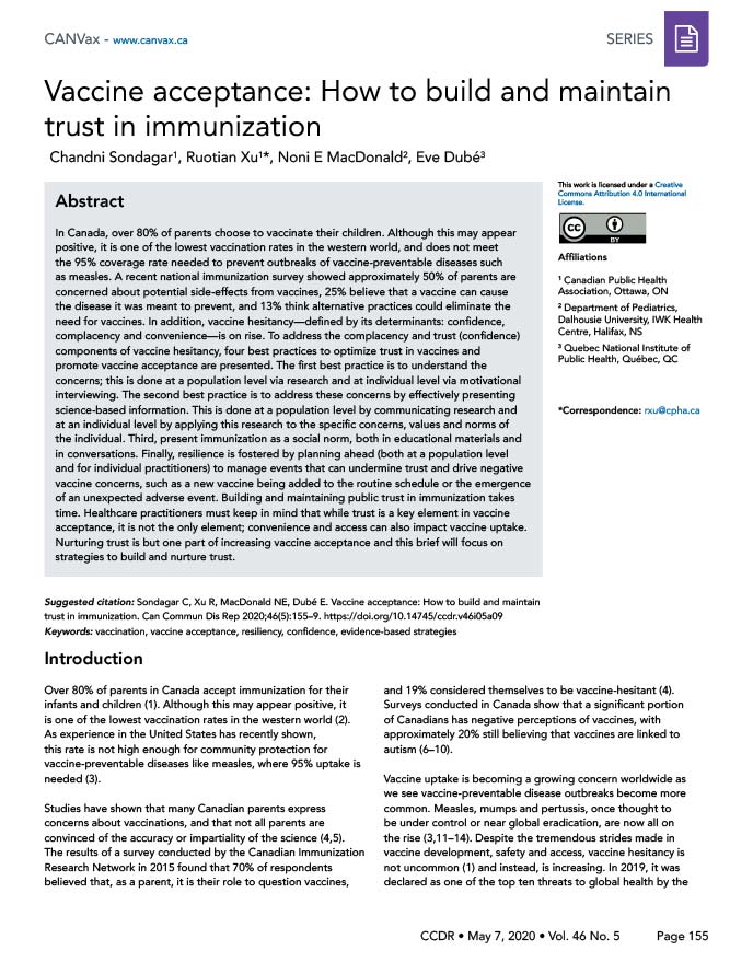 Vaccine acceptance: How to build and maintain trust in immunization