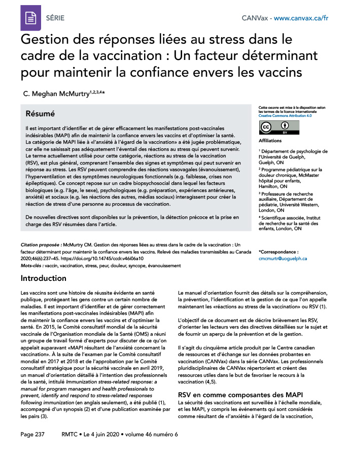 Gestion des réponses liées au stress dans le cadre de la vaccination : Un facteur déterminant pour maintenir la confiance envers les vaccins